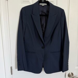 Ellen Tracy Elegant Wool Stretch Navy Blue One Button Career Blazer Womens 8 EUC